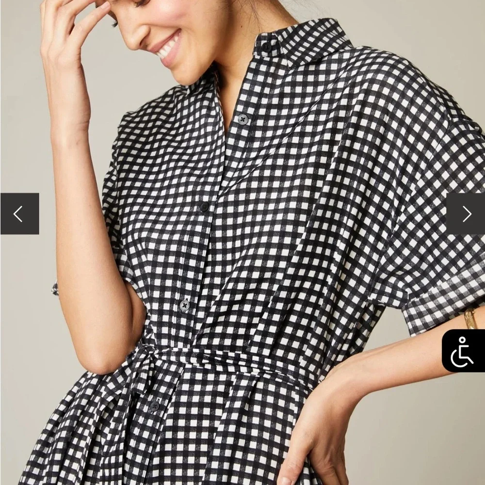 Tucker Black and White Gingham Midi Dress w/ Dolman Sleeves Medium - Picture 2 of 12